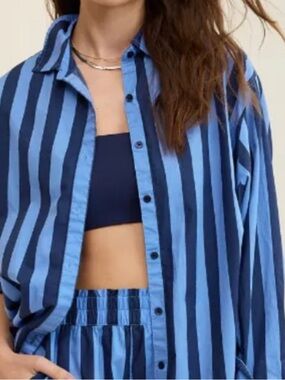 aerie Navy and Bright Blue Striped Shirt